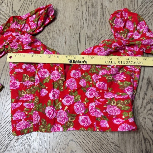 Zara Women's Medium Floral Rose Puff Long Sleeve Corset Crop Top Blouse - Picture 4 of 8